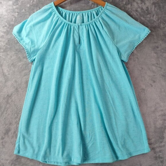 St Johns Bay Womens Blue Keyhole Peasant Top M Casual Lightweight Everyday - Picture 1 of 7